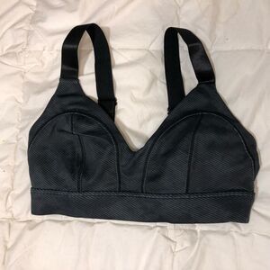 Lilybod Rivaa Yoga Screen Printed Stripe Padded Sports Bra Grey Size Large